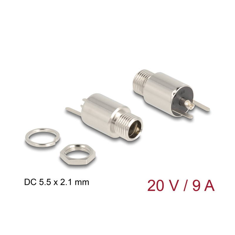 Delock Steckverbinder DC 5,5 x 2,1 mm Buchse zum Einbau Lötversion - rund 20 V / 9 A