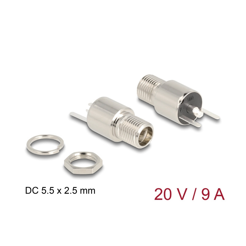 Delock Steckverbinder DC 5,5 x 2,5 mm Buchse zum Einbau Lötversion - rund 20 V / 9 A