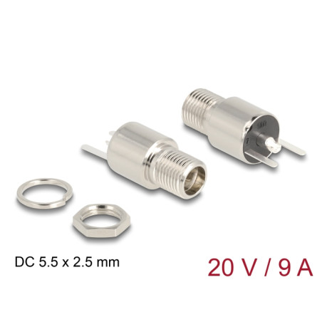 Delock Steckverbinder DC 5,5 x 2,5 mm Buchse zum Einbau Lötversion - rund 20 V / 9 A