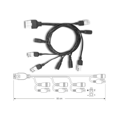 Delock Kabel Mini-Fit 4,2 mm 10 Pin Stecker zu 4 x DC 5,5 x 2,5 mm Buchse und 4 x Mini-Fit 4,2 mm 2 Pin Stecker schwarz