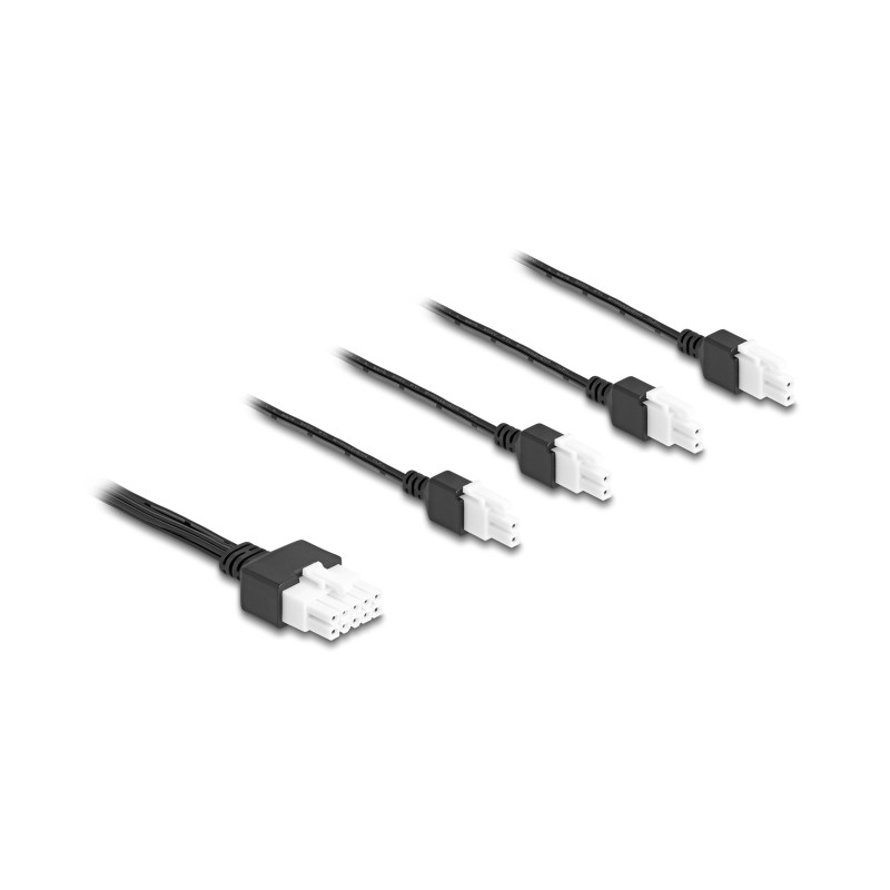 Delock Kabel Mini-Fit 4,2 mm 10 Pin Stecker zu 4 x DC 5,5 x 2,5 mm Buchse und 4 x Mini-Fit 4,2 mm 2 Pin Stecker schwarz