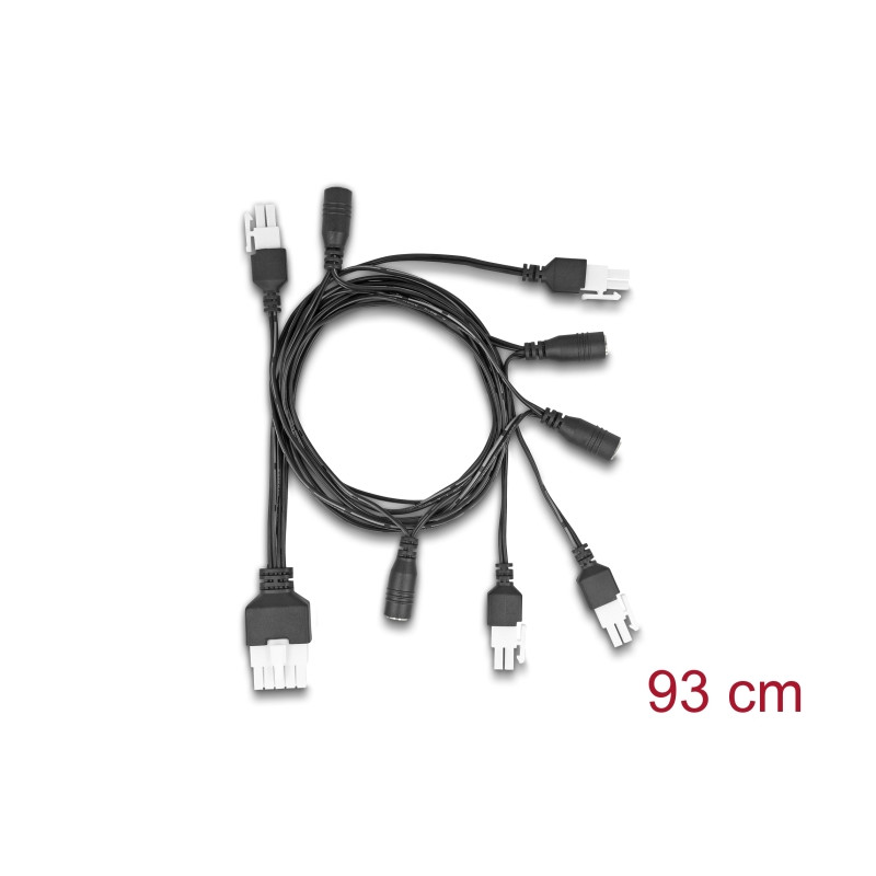 Delock Kabel Mini-Fit 4,2 mm 10 Pin Stecker zu 4 x DC 5,5 x 2,5 mm Buchse und 4 x Mini-Fit 4,2 mm 2 Pin Stecker schwarz