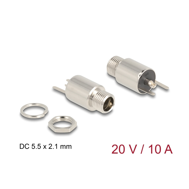Delock Steckverbinder DC 5,5 x 2,1 mm Buchse zum Einbau Lötversion - rund 20 V / 10 A