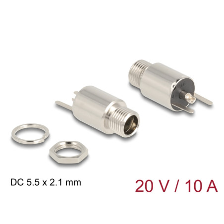 Delock Steckverbinder DC 5,5 x 2,1 mm Buchse zum Einbau Lötversion - rund 20 V / 10 A