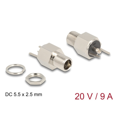Delock Steckverbinder DC 5,5 x 2,5 mm Buchse zum Einbau Lötversion - Sechskant 20 V / 9 A