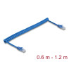 Delock RJ45 Spiralkabel Stecker zu Stecker Cat.6 UTP 0,6 m bis 1,2 m blau