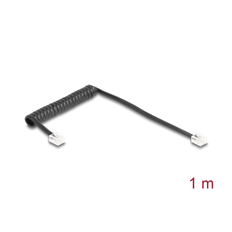 Delock Telefonkabel / Spiralkabel RJ11 Stecker zu RJ11 Stecker schwarz 1 m