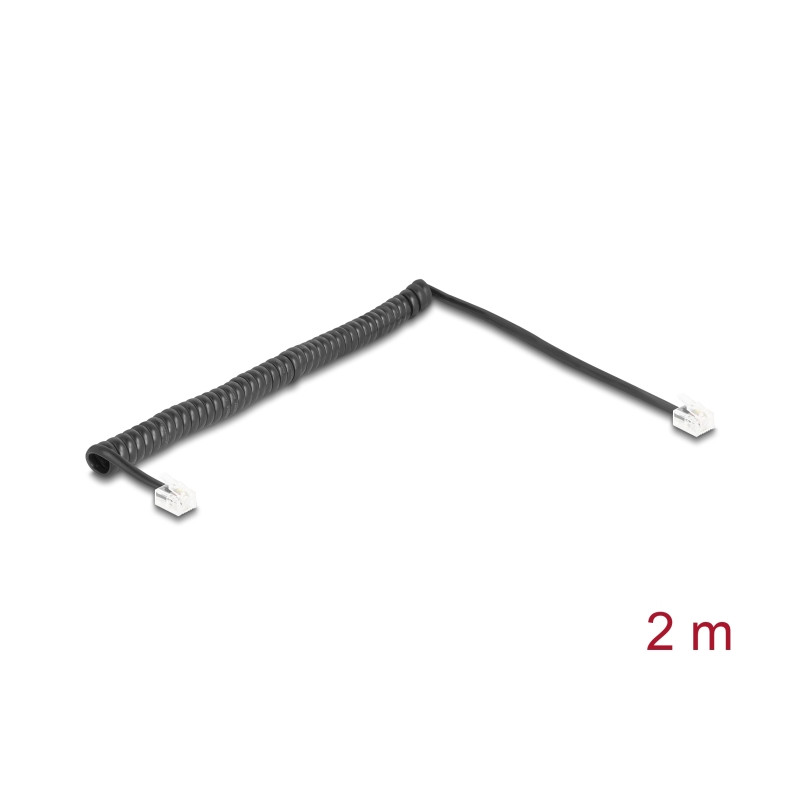 Delock Telefonkabel / Spiralkabel RJ11 Stecker zu RJ11 Stecker schwarz 2 m