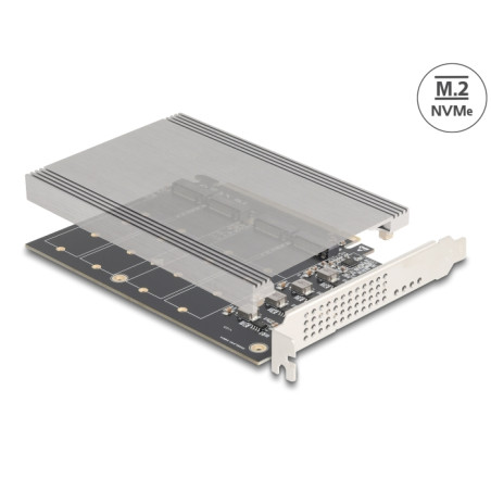 Delock PCI Express x16 Karte zu 4 x intern NVMe M.2 Key M mit Kühlkörper - Bifurcation (LxB: 145 x 111 mm)