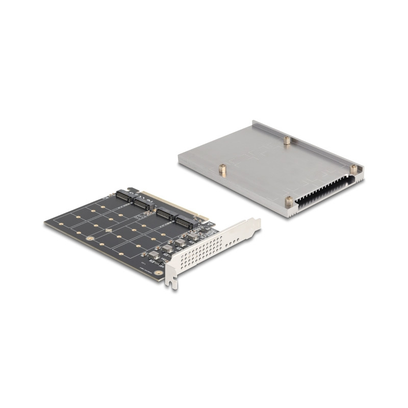 Delock PCI Express x16 Karte zu 4 x intern NVMe M.2 Key M mit Kühlkörper - Bifurcation (LxB: 145 x 111 mm)