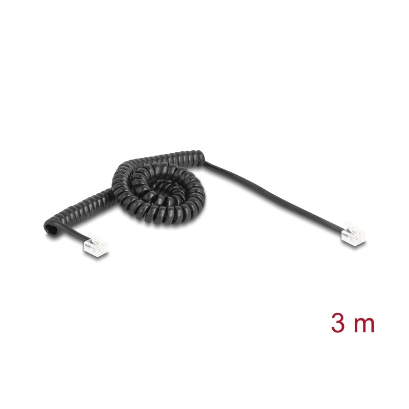 Delock Telefonkabel / Spiralkabel RJ11 Stecker zu RJ11 Stecker schwarz 3 m