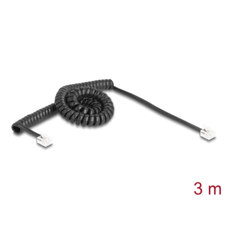 Delock Telefonkabel / Spiralkabel RJ11 Stecker zu RJ11 Stecker schwarz 3 m