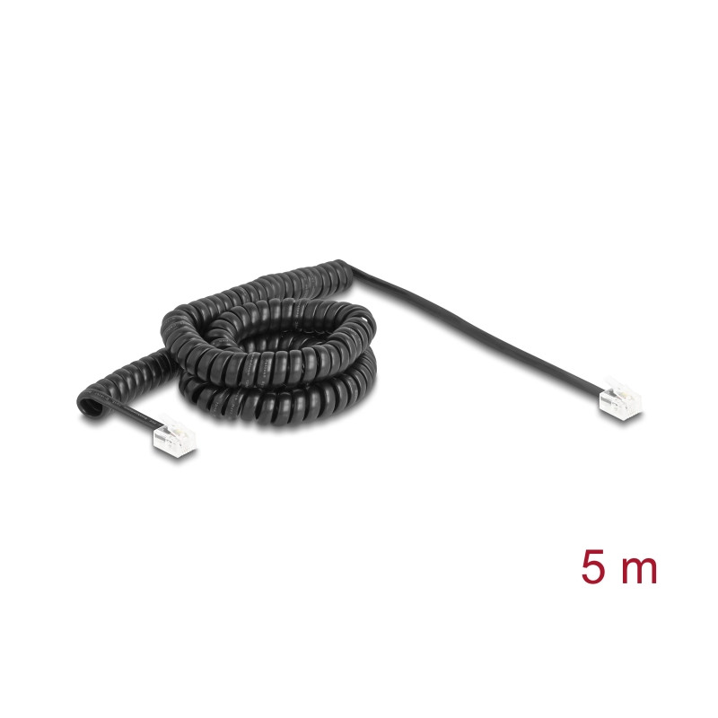 Delock Telefonkabel / Spiralkabel RJ11 Stecker zu RJ11 Stecker schwarz 5 m