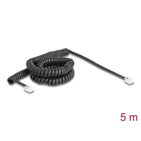 Delock Telefonkabel / Spiralkabel RJ11 Stecker zu RJ11 Stecker schwarz 5 m