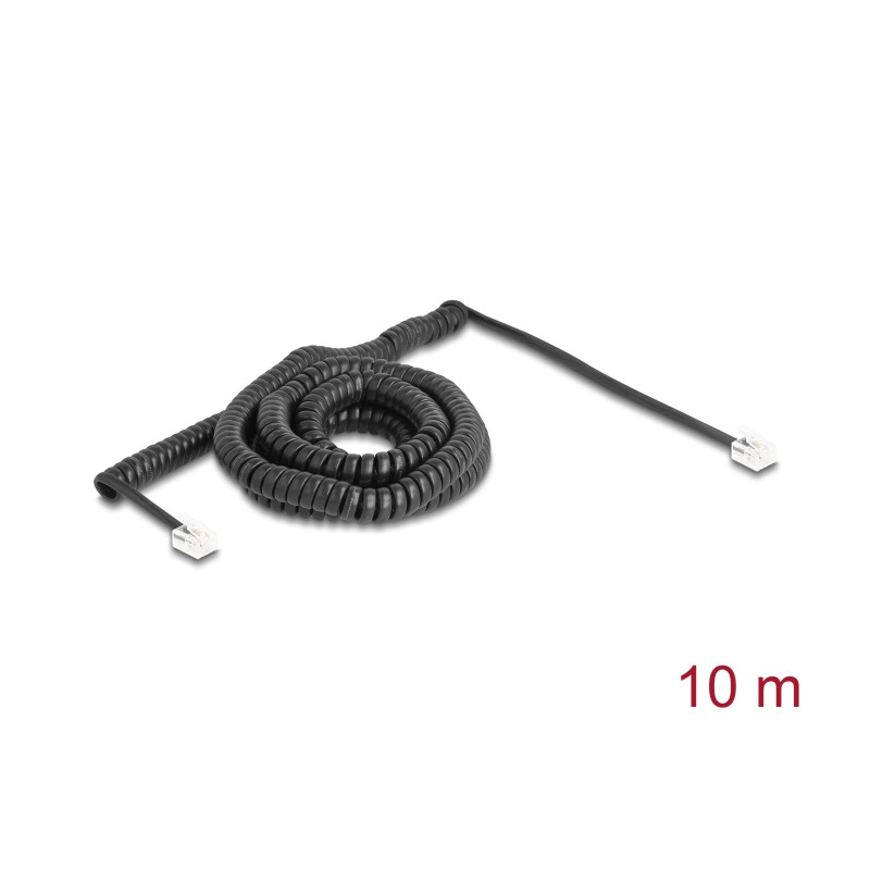 Delock Telefonkabel / Spiralkabel RJ11 Stecker zu RJ11 Stecker schwarz 10 m