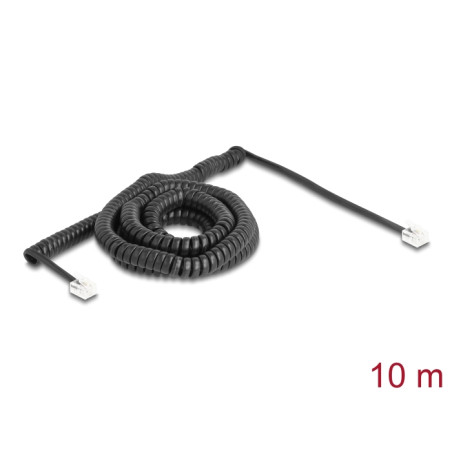 Delock Telefonkabel / Spiralkabel RJ11 Stecker zu RJ11 Stecker schwarz 10 m