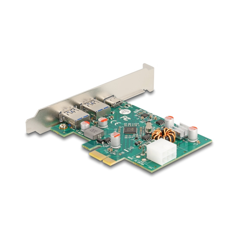 Delock PCI Express x1 Karte zu 1 x extern USB Type-C™ Buchse PD 30 W + 2 x extern USB Typ-A Buchse USB 5 Gbps
