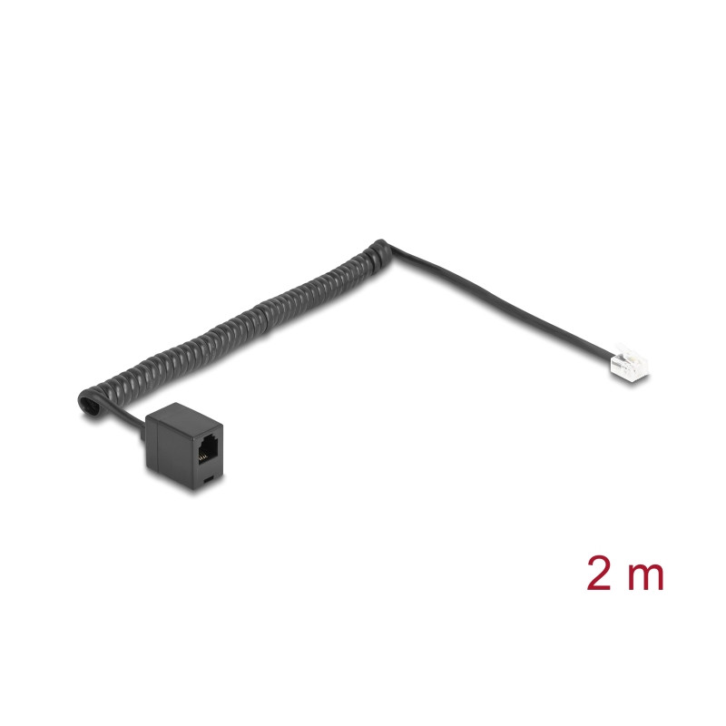Delock Telefonkabel / Spiralkabel RJ11 Stecker zu RJ11 Buchse schwarz 2 m