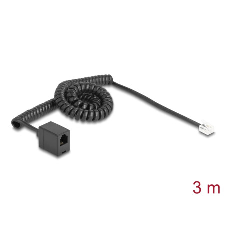 Delock Telefonkabel / Spiralkabel RJ11 Stecker zu RJ11 Buchse schwarz 3 m