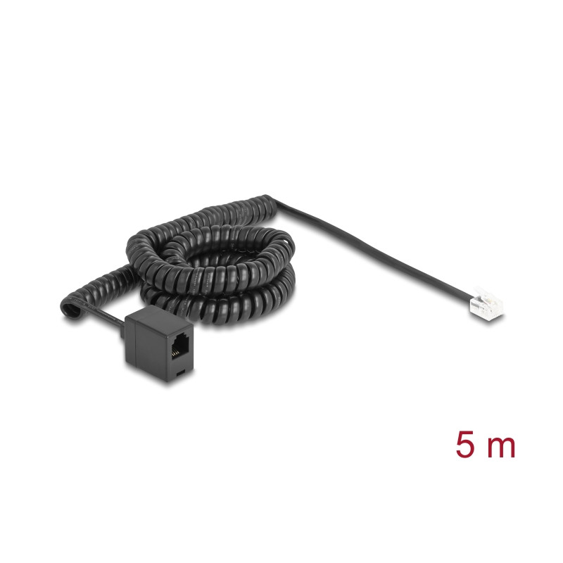 Delock Telefonkabel / Spiralkabel RJ11 Stecker zu RJ11 Buchse schwarz 5 m
