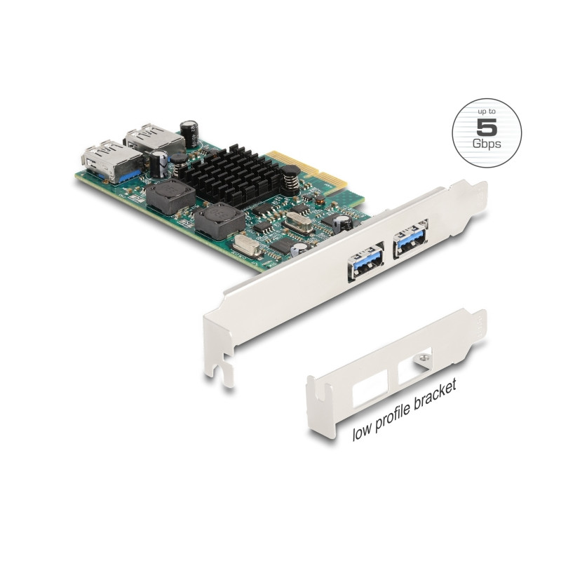 Delock PCI Express x4 Karte zu 2 x extern USB 5 Gbps Typ-A + 2 x intern USB 5 Gbps Typ-A Dual Channel - Low Profile Formfaktor