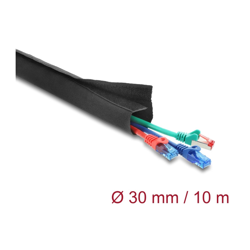 Delock Gewebeschlauch mit Klettverschluss hitzebeständig 10 m x 30 mm schwarz