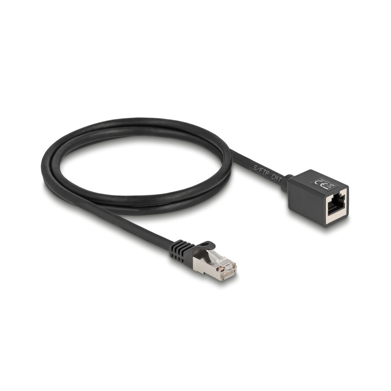 Delock Netzwerk Verlängerungskabel RJ45 Stecker zu RJ45 Buchse Cat.6A S/FTP 1 m schwarz