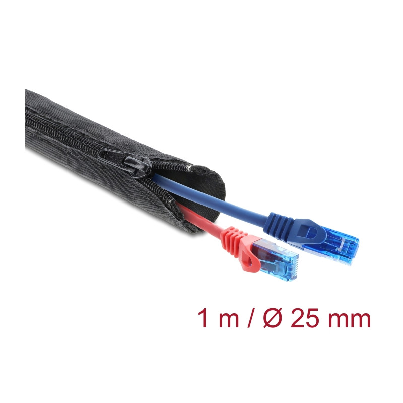 Delock Gewebeschlauch mit Reißverschluss hitzebeständig 1 m x 25 mm schwarz