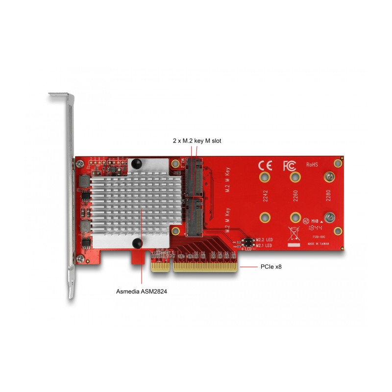 Delock PCI Express x8 Karte zu 2 x intern NVMe M.2 Key M - Low Profile Formfaktor