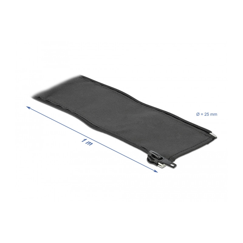 Delock Gewebeschlauch mit Reißverschluss hitzebeständig 1 m x 25 mm schwarz