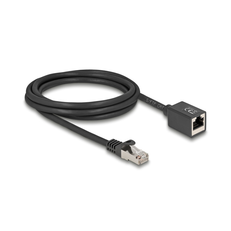 Delock Netzwerk Verlängerungskabel RJ45 Stecker zu RJ45 Buchse Cat.6A S/FTP 2 m schwarz