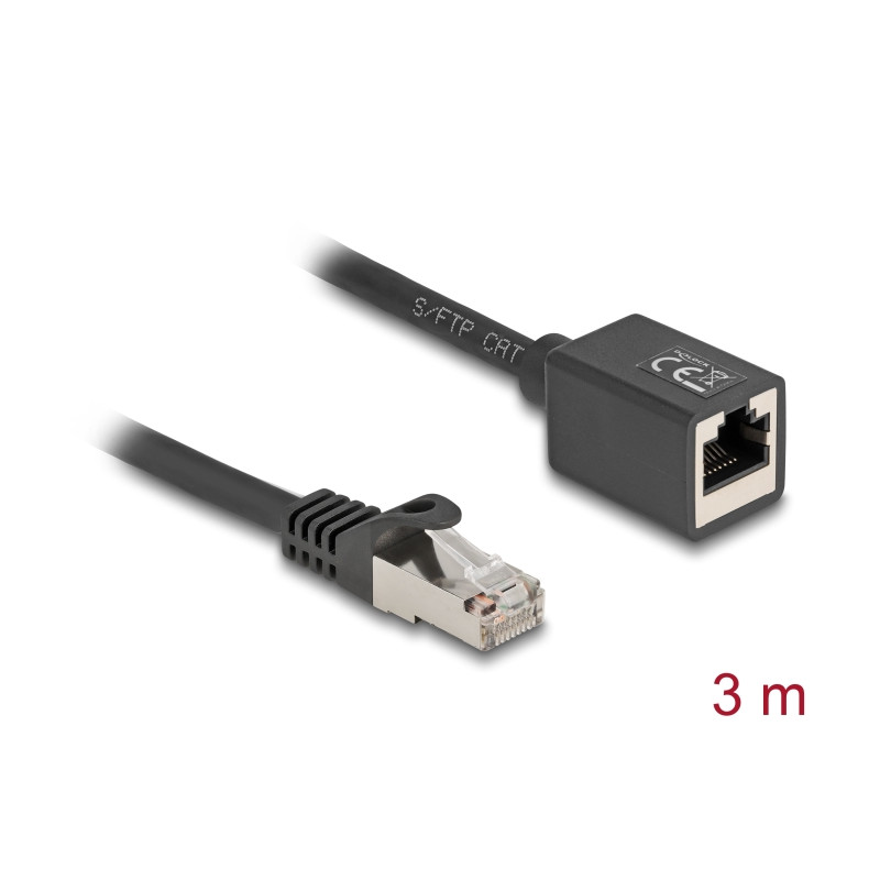 Delock Netzwerk Verlängerungskabel RJ45 Stecker zu RJ45 Buchse Cat.6A S/FTP 3 m schwarz