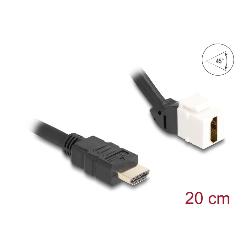 Delock Keystone Modul Kabel HDMI Stecker zu Buchse 45° gewinkelt 8K 60 Hz 20 cm schwarz