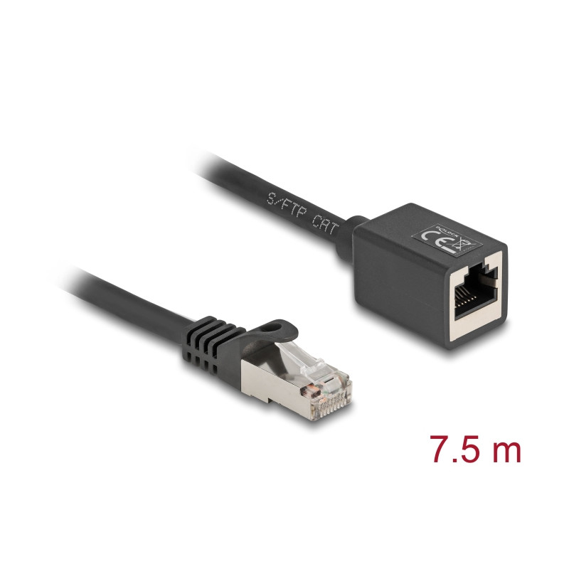 Delock Netzwerk Verlängerungskabel RJ45 Stecker zu RJ45 Buchse Cat.6A S/FTP 7,5 m schwarz
