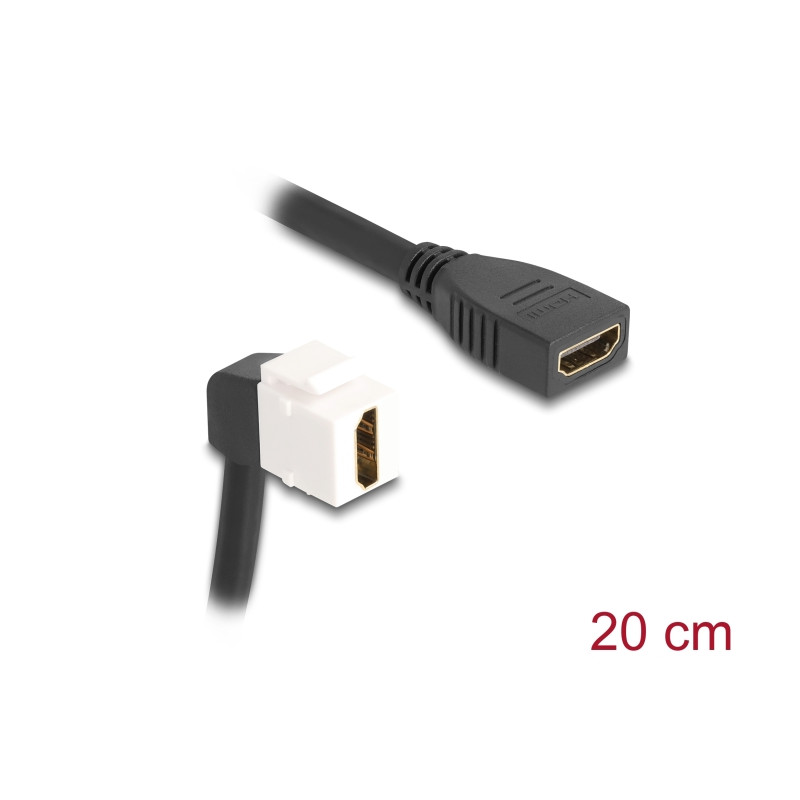 Delock Keystone Modul Kabel HDMI Buchse zu Buchse 90° gewinkelt 8K 60 Hz 20 cm schwarz