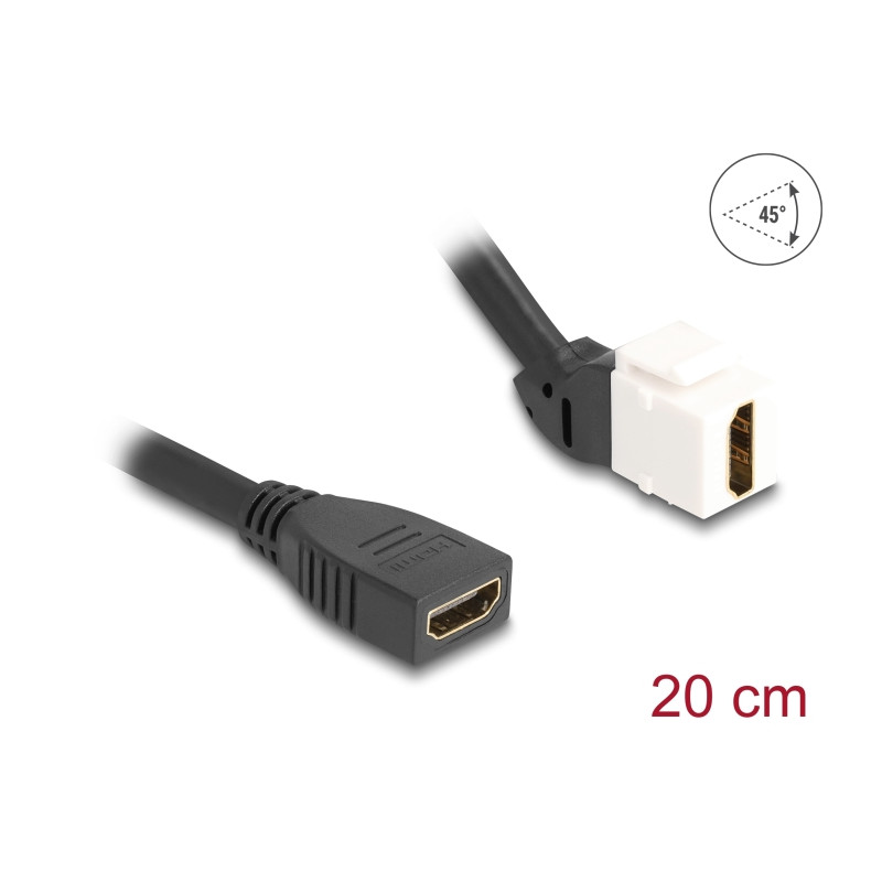 Delock Keystone Modul Kabel HDMI Buchse zu Buchse 45° gewinkelt 8K 60 Hz 20 cm schwarz