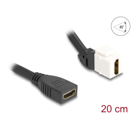 Delock Keystone Modul Kabel HDMI Buchse zu Buchse 45° gewinkelt 8K 60 Hz 20 cm schwarz
