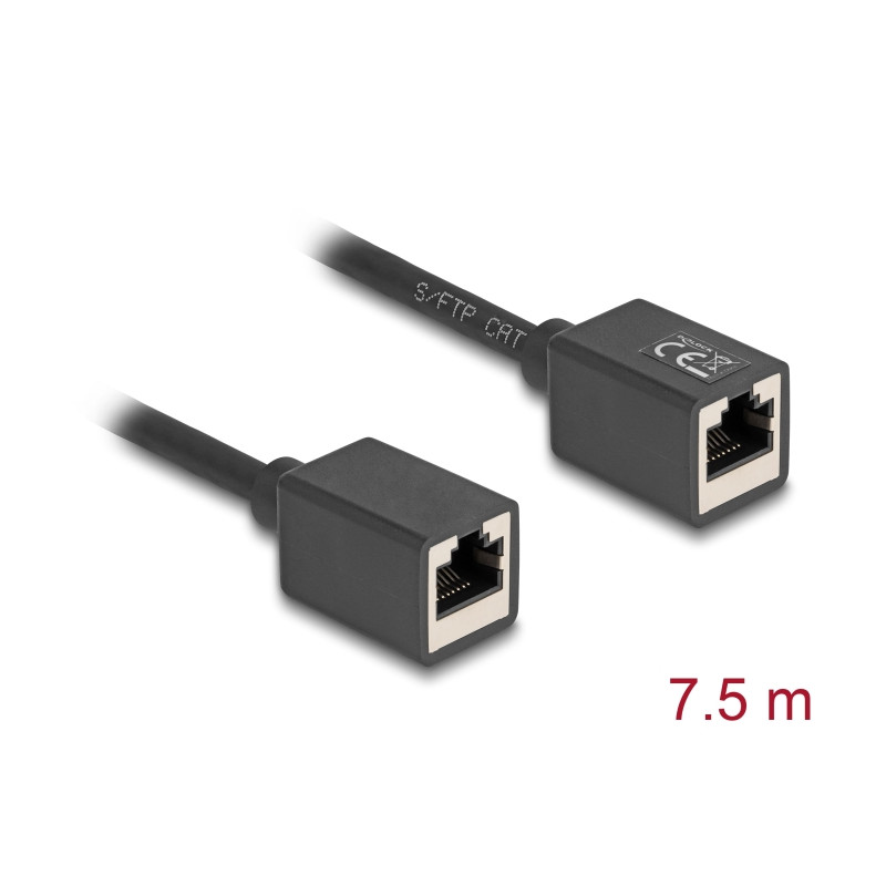 Delock Netzwerk Verlängerungskabel Kupplung RJ45 Buchse zu RJ45 Buchse Cat.6A S/FTP 7,5 m schwarz