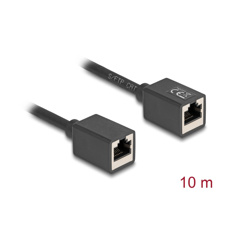 Delock Netzwerk Verlängerungskabel RJ45 Kupplung Buchse zu RJ45 Buchse Cat.6A S/FTP 10 m schwarz