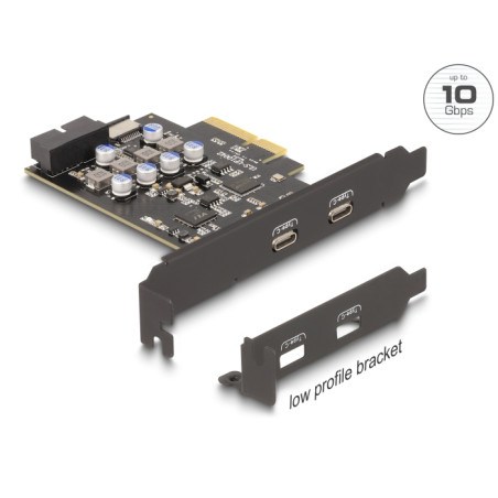 Delock PCI Express x4 Karte zu 2 x extern USB Type-C™ + 1 x intern USB 10 Gbps Typ-E Key A und 1 x 19 Pin Pfostenstecker - Low P