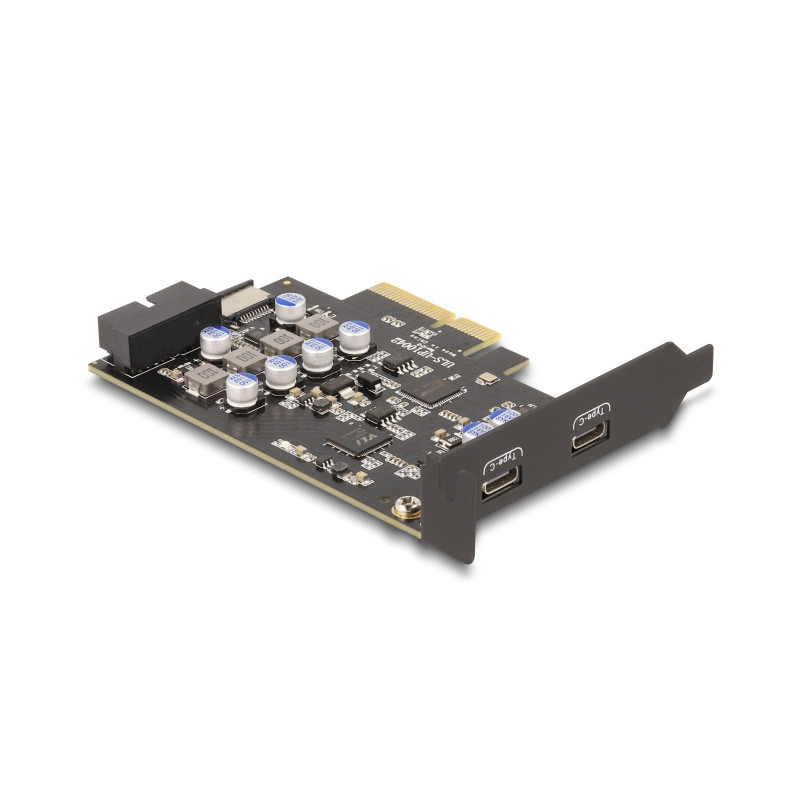 Delock PCI Express x4 Karte zu 2 x extern USB Type-C™ + 1 x intern USB 10 Gbps Typ-E Key A und 1 x 19 Pin Pfostenstecker - Low P