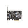 Delock PCI Express x4 Karte zu 2 x extern USB Type-C™ + 1 x intern USB 10 Gbps Typ-E Key A und 1 x 19 Pin Pfostenstecker - Low P