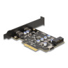 Delock PCI Express x4 Karte zu 2 x extern USB Type-C™ + 1 x intern USB 10 Gbps Typ-E Key A und 1 x 19 Pin Pfostenstecker - Low P