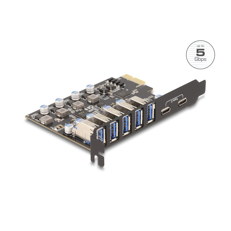 Delock USB 5 Gbps PCI Express x1 Karte zu 5 x extern Typ-A + 2 x extern USB Type-C™ Buchse