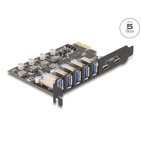 Delock USB 5 Gbps PCI Express x1 Karte zu 5 x extern Typ-A + 2 x extern USB Type-C™ Buchse