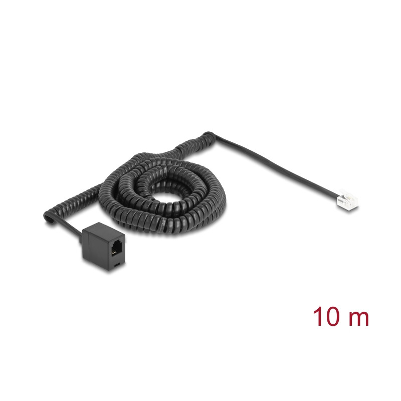 Delock Telefonkabel / Spiralkabel RJ11 Stecker zu RJ11 Buchse schwarz 10 m