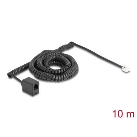 Delock Telefonkabel / Spiralkabel RJ11 Stecker zu RJ11 Buchse schwarz 10 m