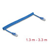Delock RJ45 Spiralkabel Stecker zu Stecker Cat.6 UTP 1,3 m bis 3,3 m blau