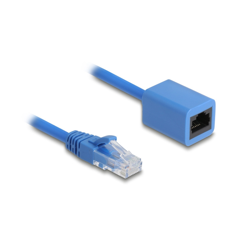 Delock RJ45 Spiralkabel Stecker zu Buchse Cat.6 UTP 0,8 m bis 1,8 m blau