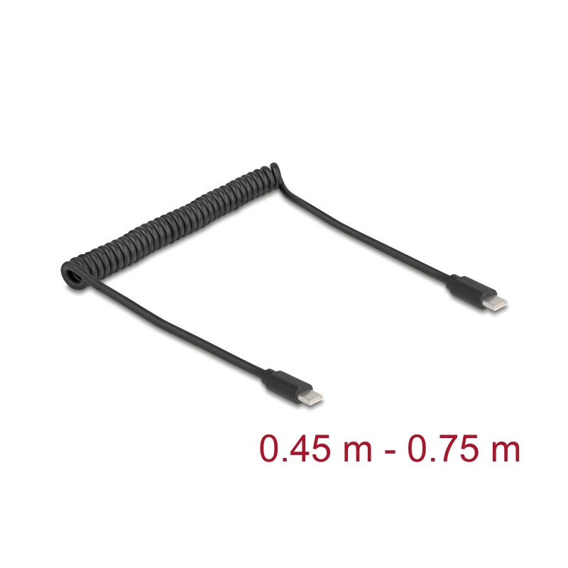 Delock USB 2.0 Type-C™ Spiralkabel Stecker zu Stecker 0,45 m bis 0,75 m schwarz